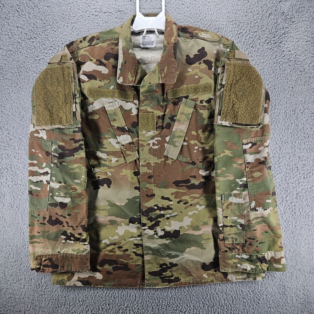 Army Jacket Men's Sz Medium Long Camo Combat Tactical Hook & Loop Full Zip Sz M